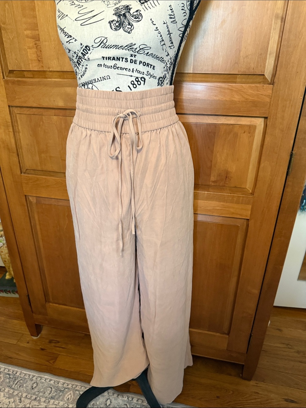 High-Rise Wide Leg Drawstring Pants in Blush